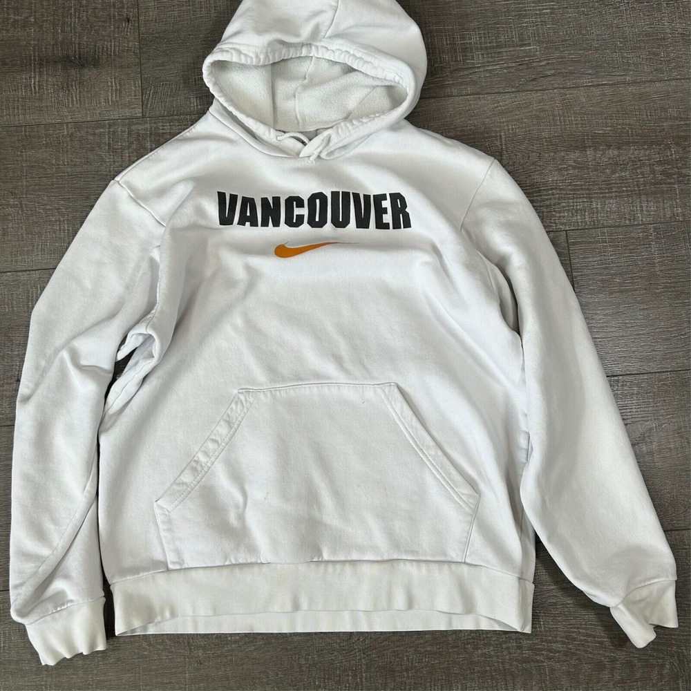 Rare Vintage Y2K Nike Vancouver Hoodie White Lined Pullover Size Large Canada